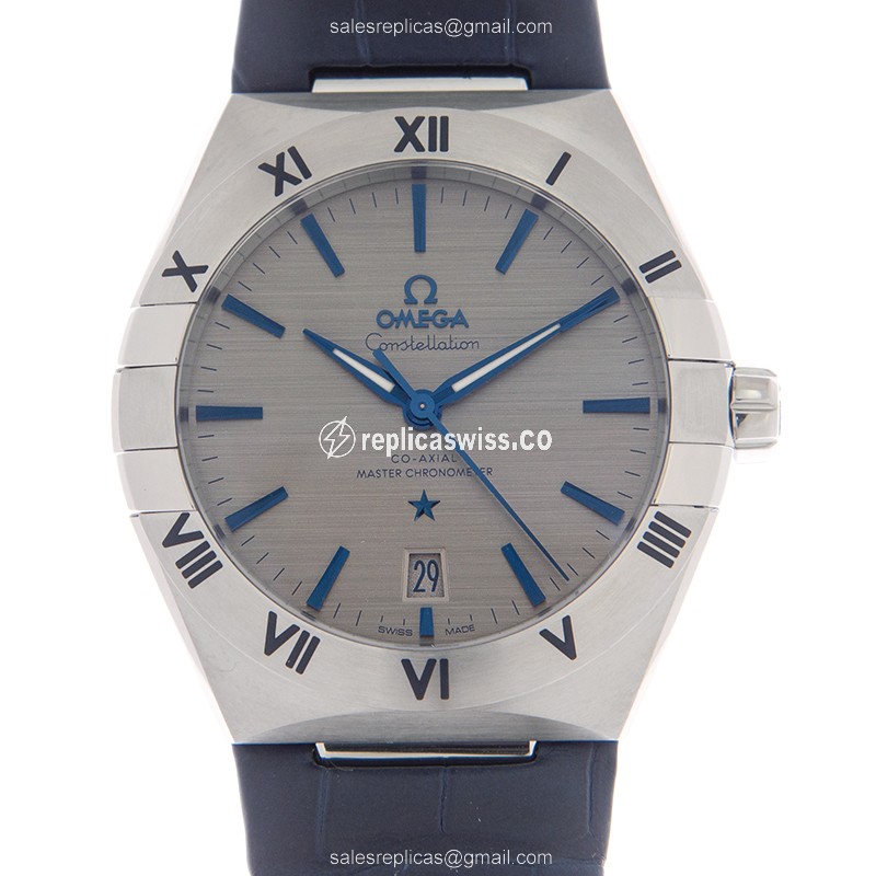 Omega Constellation Replica - Automatic | Steel | Gray Dial | Clasp | Blue Alligator