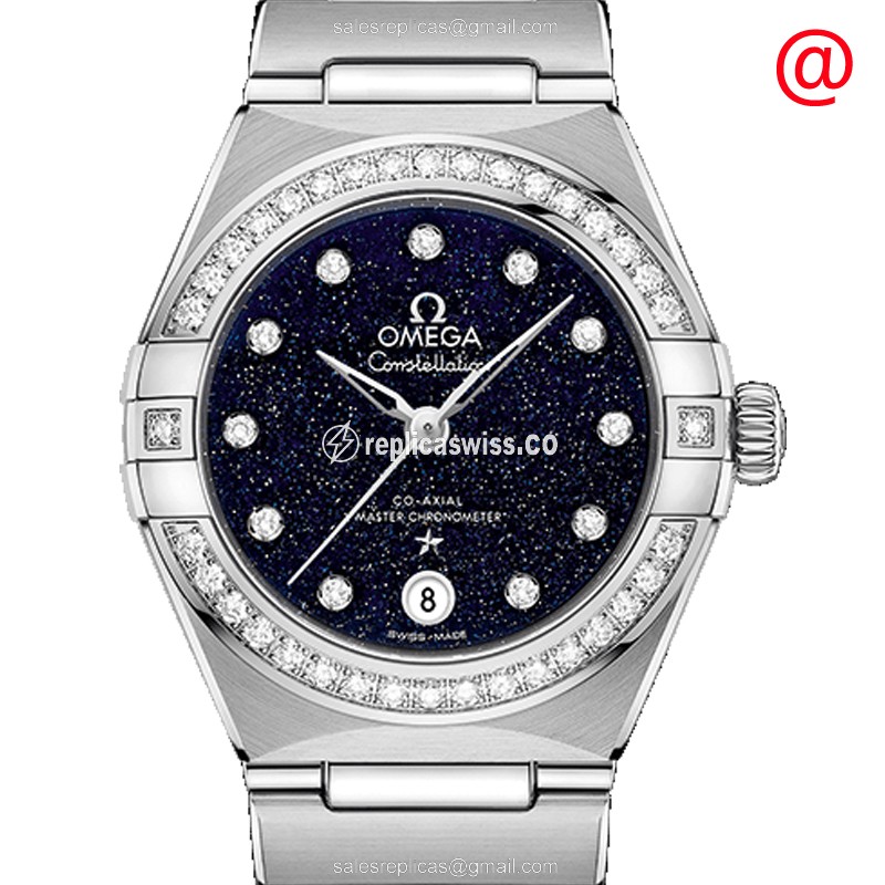 Omega Constellation Replica - Automatic - Blue Dial - Diamond - Silver Steel Strap - Luxury Replica CONSTELLATION Watch
