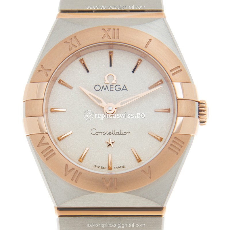 Omega Constellation Replica - Quartz - 18kt Rose Gold & Steel Case - White Dial - Gold Strap - Luxury Replica CONSTELLATION Watch
