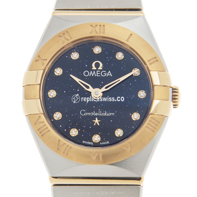 Omega Constellation Quartz Replica - 18kt Gold & Steel Case - Blue Dial - Gold Band - Luxury Replica CONSTELLATION Watch