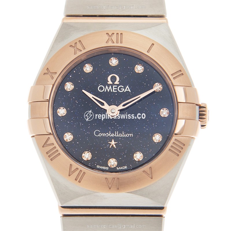 Omega Constellation Replica - Quartz - 18kt Rose Gold Case - Blue Dial - Steel Clasp & Gold Strap