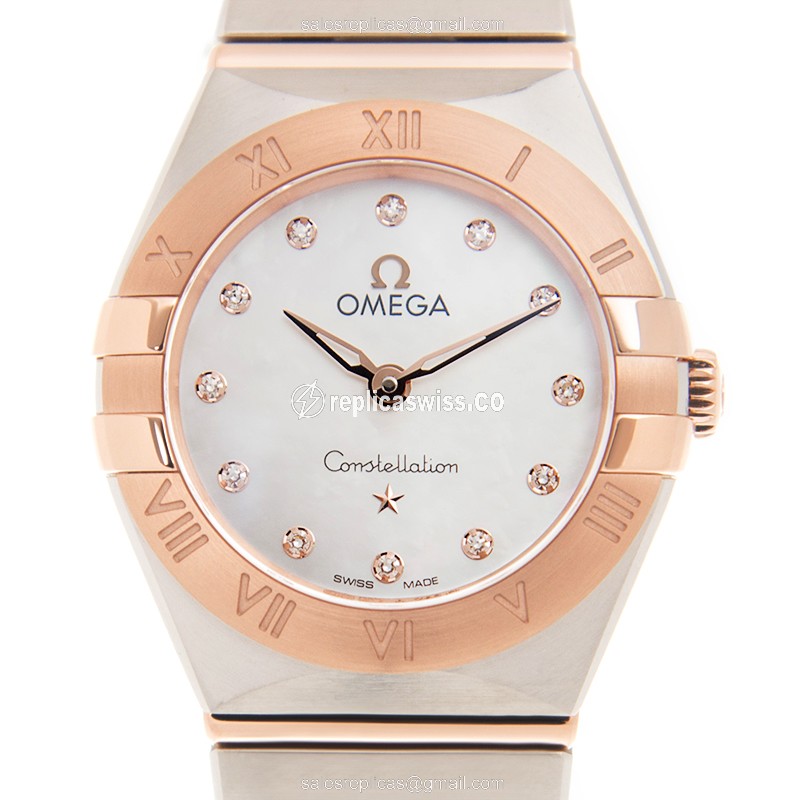 Omega Constellation Quartz - 18kt Rose Gold/Steel - White Dial, Gold Strap