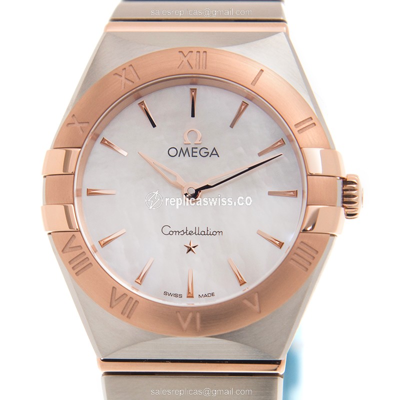 Omega Constellation Replica - Quartz - 18kt Rose Gold Case & Steel - White Dial - Gold Strap