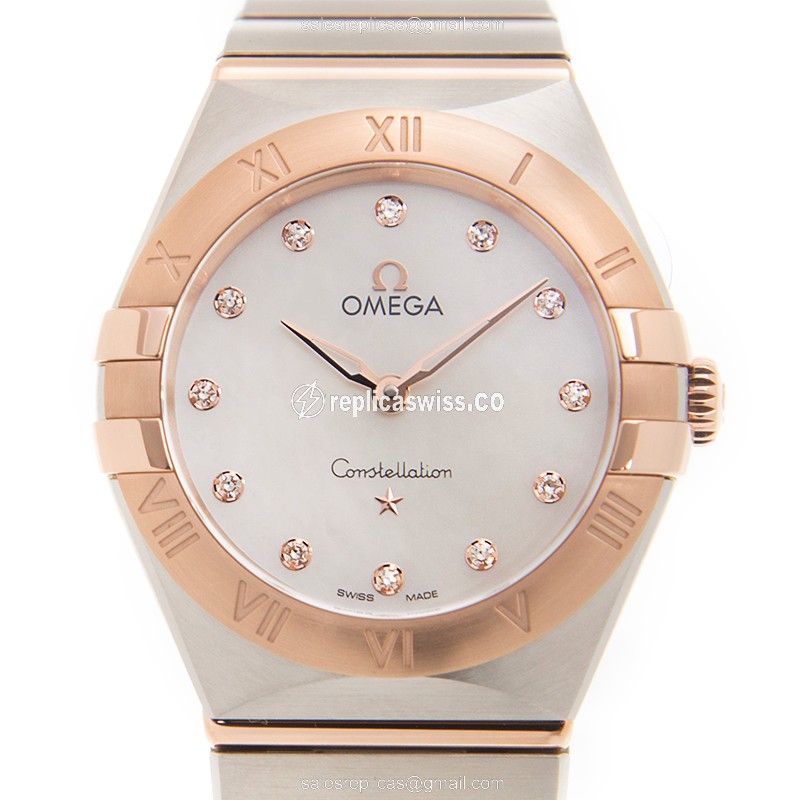 Omega Constellation Replica - Quartz | 18kt Rose Gold | White Dial | Gold Clasp | Steel Strap