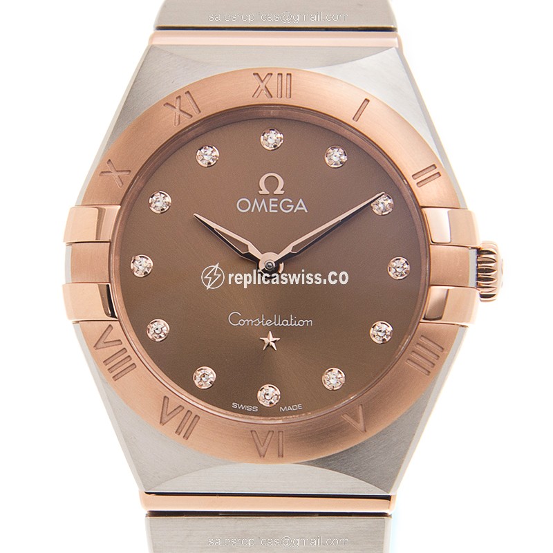 Omega Constellation Replica - Quartz - 18kt Rose Gold & Steel Case - Brown Dial - Gold Clasp & Strap