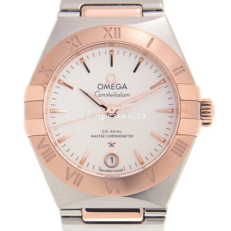 Omega Constellation Replica - Automatic - 18kt Rose Gold & Steel - White Dial - Gold Clasp - Luxury Replica CONSTELLATION Watch