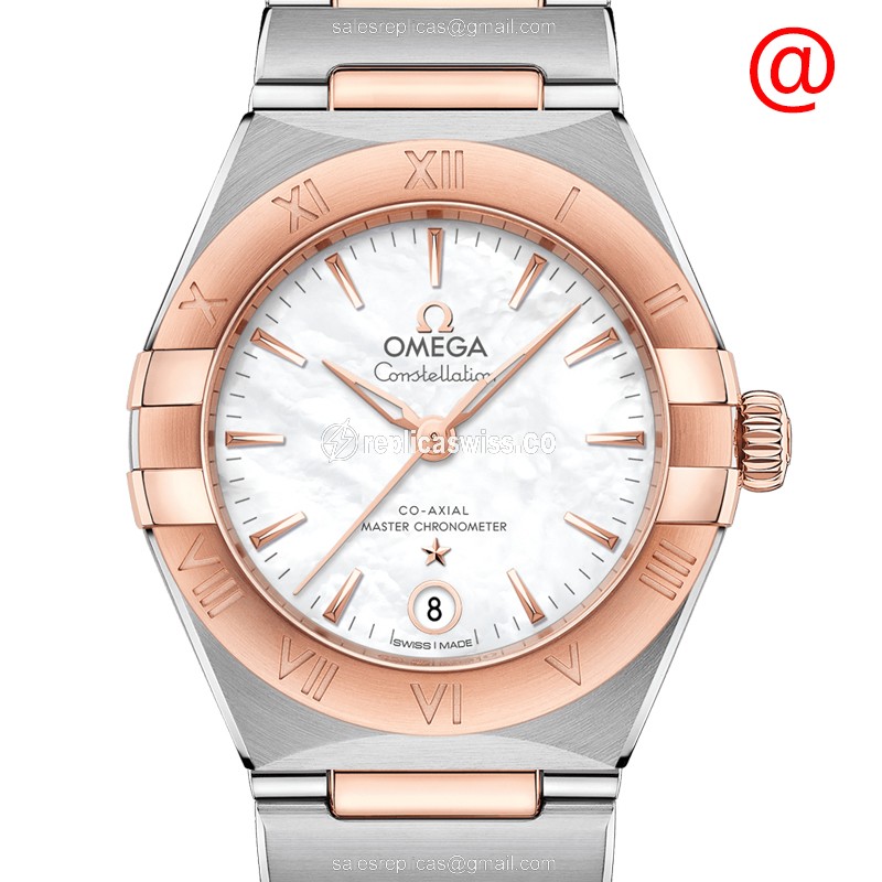 Omega Constellation Replica - Automatic - 18kt Rose Gold & Steel - White Dial - Gold Clasp - Steel Strap - Luxury Replica CONSTELLATION Watch