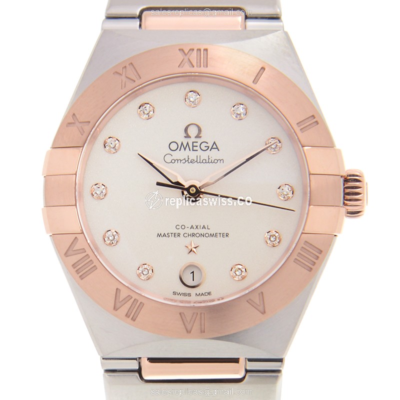 Omega Constellation Replica - Automatic - 18kt Rose & Steel Case - White Dial - Gold Strap - Luxury Replica CONSTELLATION Watch
