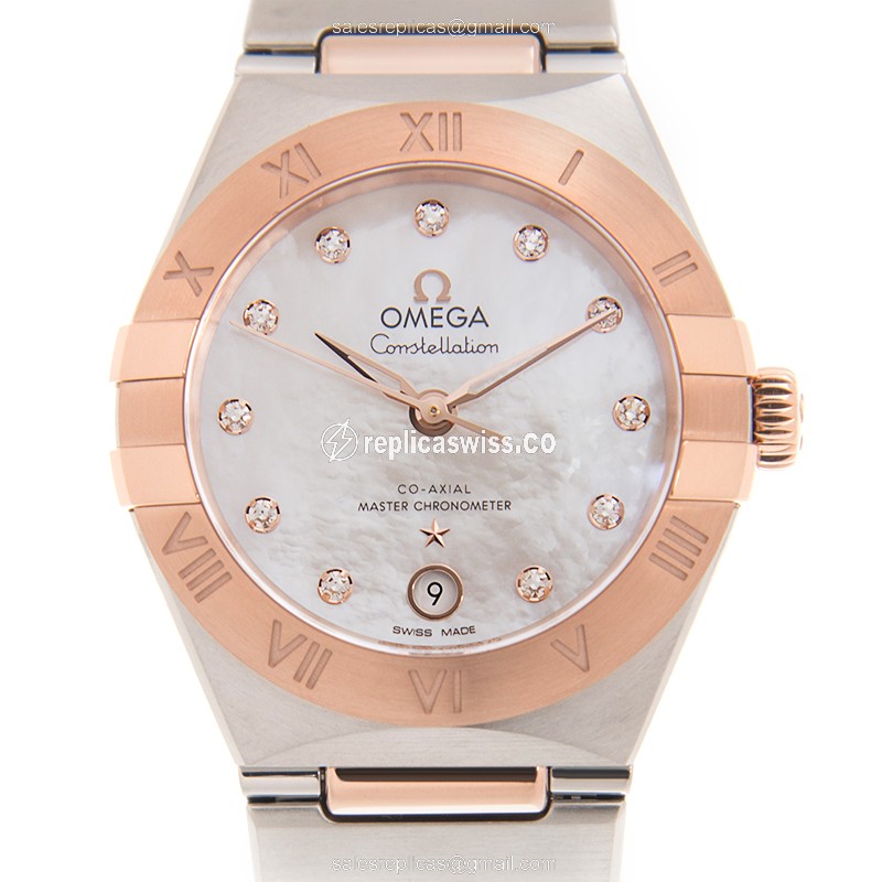 Omega Constellation Replica - 18kt Rose Gold Case - Automatic Movement - White Dial - Gold Clasp