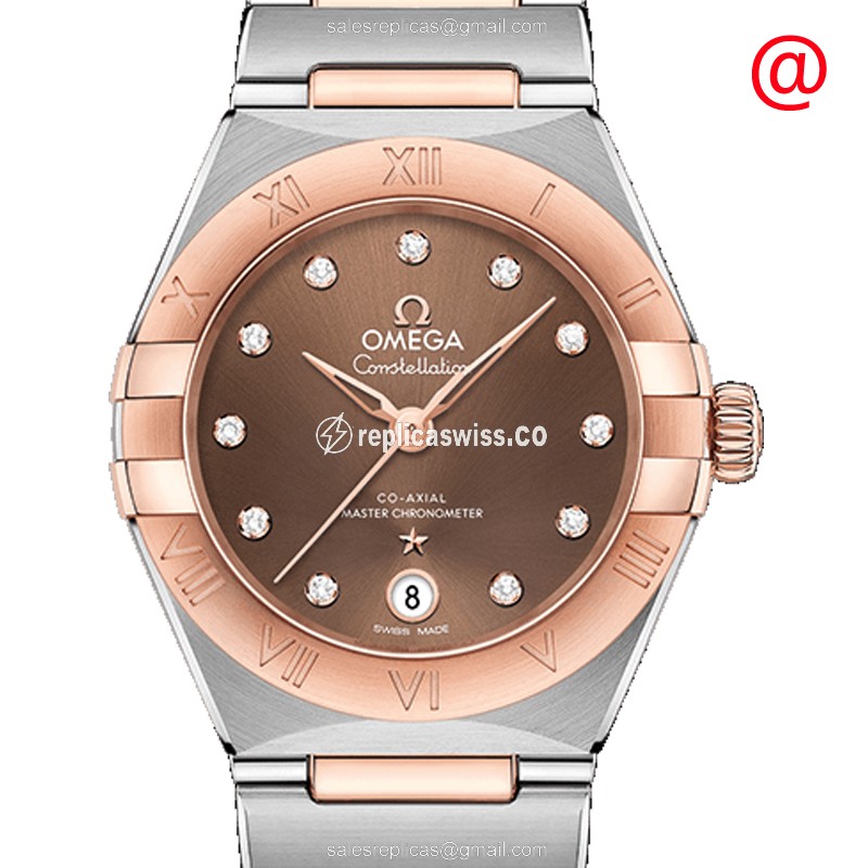 Omega Constellation Replica - Automatic - 18kt Rose Gold & Steel - Brown Dial - Gold Strap - Luxury Replica CONSTELLATION Watch