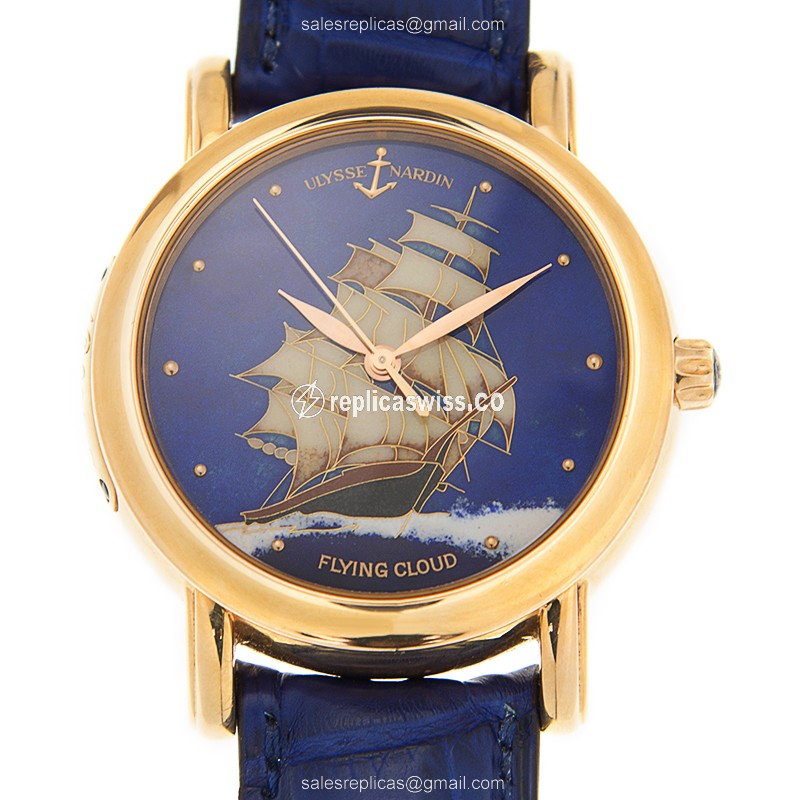 Ulysse Nardin 136-11/FLC Replica - Automatic 18kt Rose Gold - Blue Dial - Blue Alligator Strap - Luxury Ulysse Nardin Watch