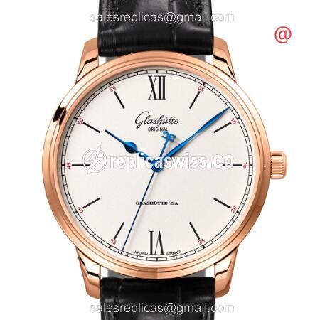 Glashutte Senator Manual Winding Skeletonized - Automatic 18kt Rose Gold - Silver Dial - Black Alligator Strap - Luxury Replica SENATOR MANUAL WINDING SKELETONIZED Watch