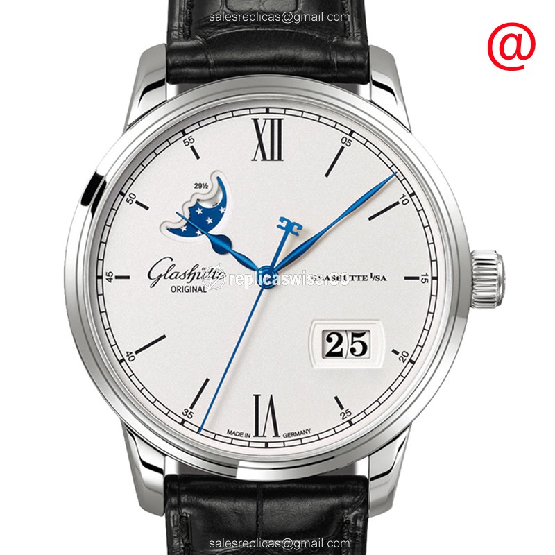 Glashutte Senator Skeletonized - Automatic - Stainless Steel - Silver Dial - Black Alligator Strap - Luxury Replica SENATOR MANUAL WINDING SKELETONIZED Watch