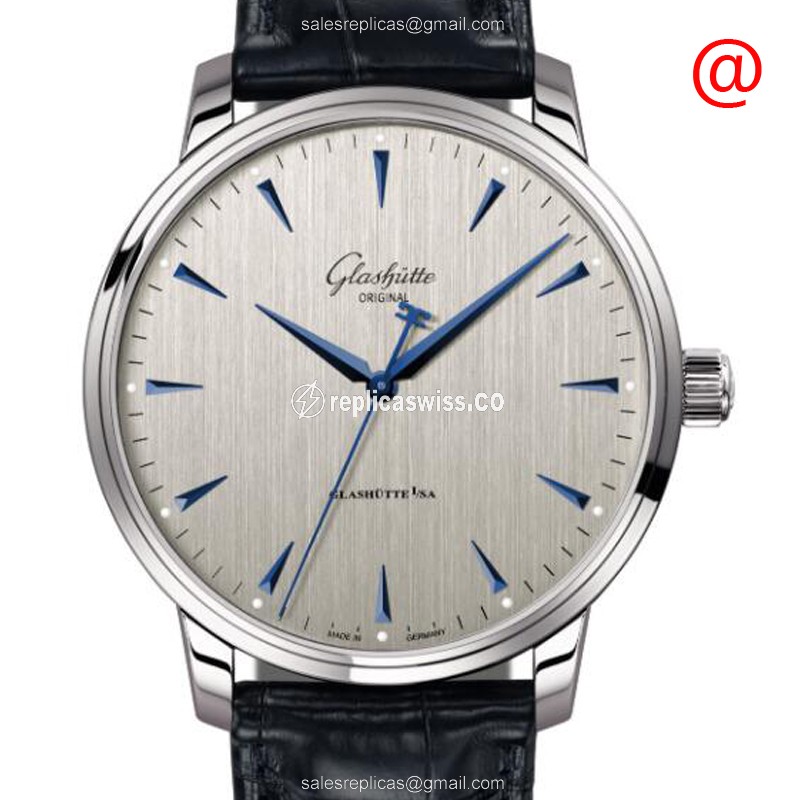 Glashutte Senator Manual Winding Skeletonized - Automatic - Steel Case - Silver Dial - Blue Alligator Strap - Luxury Replica SENATOR MANUAL WINDING SKELETONIZED Watch