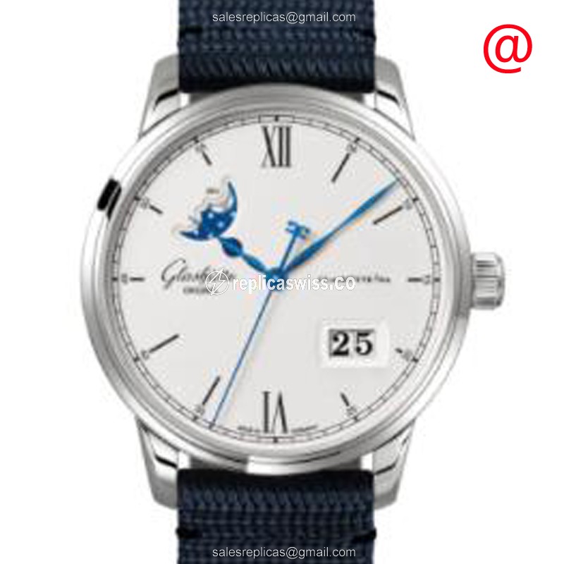 Glashutte Senator Manual Winding Skeletonized - Automatic Steel Case - Silver Dial - Blue Nylon Strap - Luxury Replica SENATOR MANUAL WINDING SKELETONIZED Watch