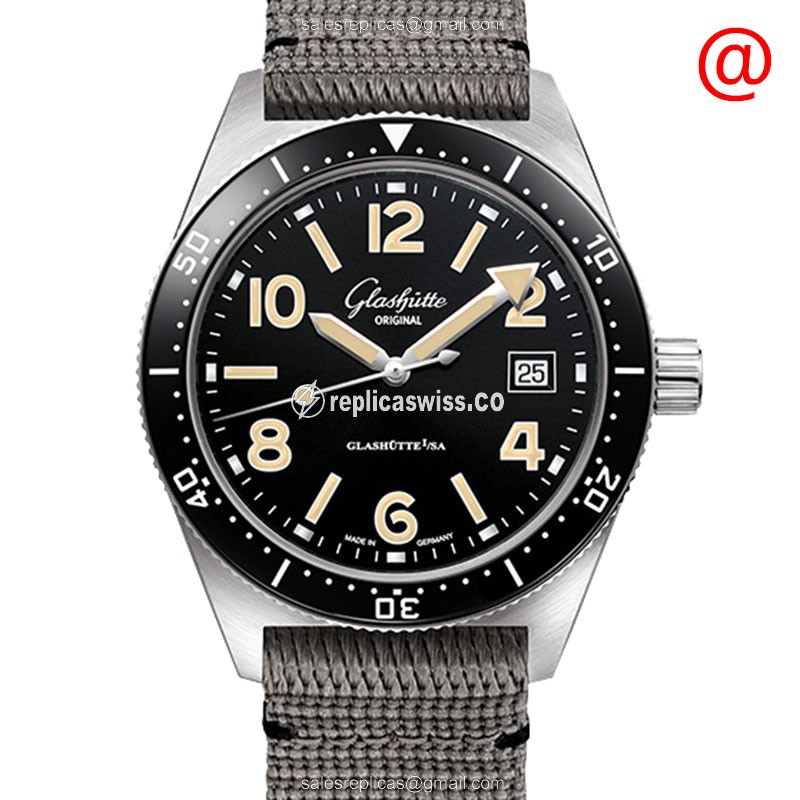 Glashutte SPEZIALIST Replica - Automatic - Black Dial - Steel Case - Grey Fabric Strap - Luxury Replica SPEZIALIST Watch