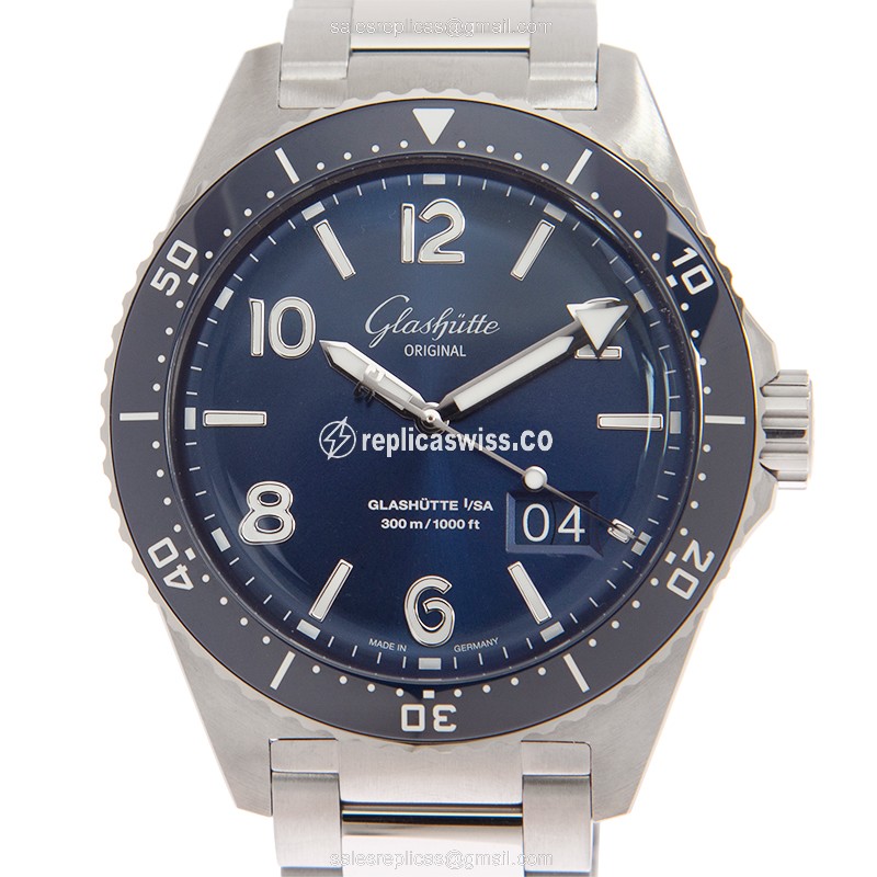 Glashutte SPEZIALIST Replica - Automatic - Steel Case - Blue Dial - Silver Band