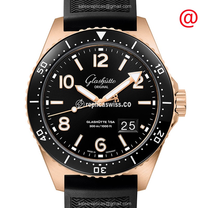 Glashutte SPEZIALIST Replica - Automatic 18kt Rose Gold - Black Dial - Rubber Strap - Luxury Replica SPEZIALIST Watch