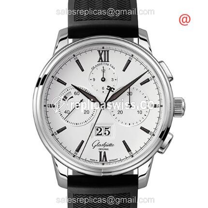 Glashutte Senator Skeletonized Automatic - Steel Case - White Dial - Black Rubber Strap