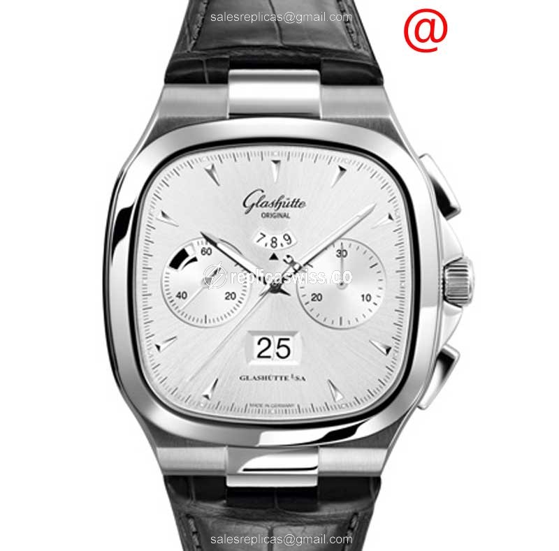 Glashutte Retro Collection 1-37-02-02-02-30 - Automatic Steel Case - Silver Dial - Black Alligator Strap - Luxury Replica RETRO COLLECTION Watch