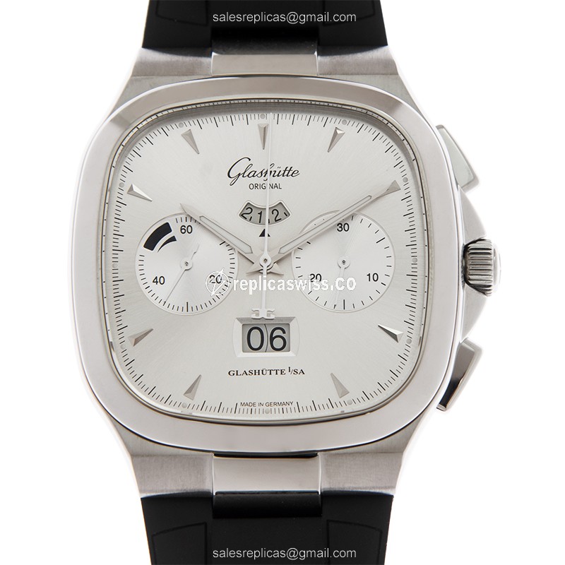 Glashutte Retro Collection 1-37-02-02-02-33 - Automatic - Silver Dial - Steel Case - Black Rubber Strap