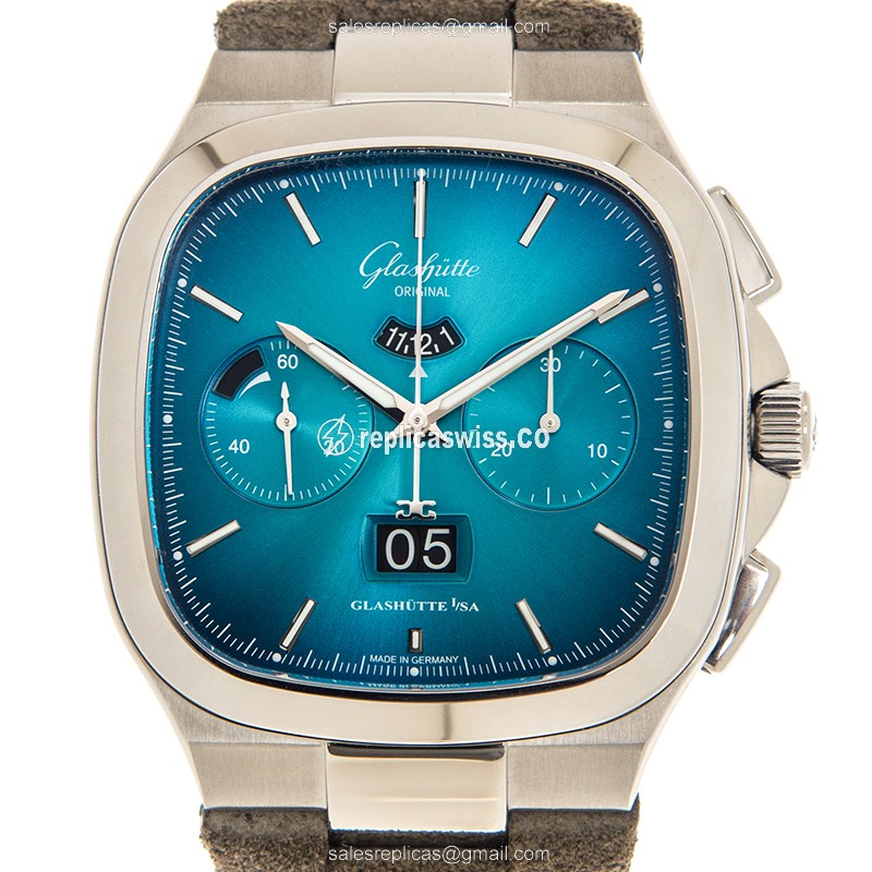 Glashutte Retro Collection - Automatic - Steel - Blue Dial - Brown Cowhide - Buckle - Luxury Replica RETRO COLLECTION Watch