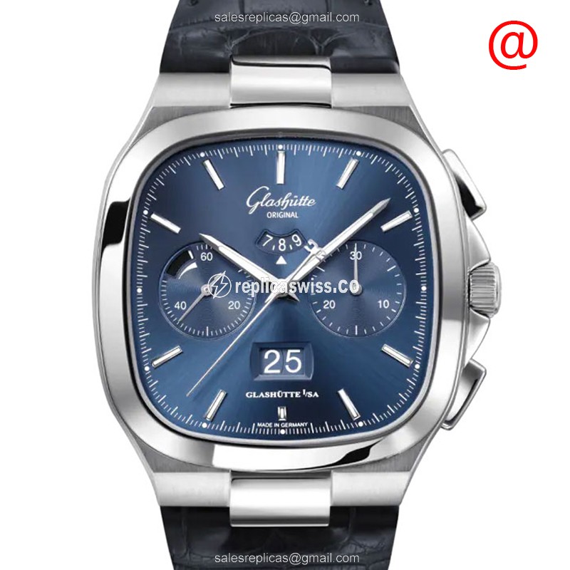 Glashutte Retro Collection - Automatic - Steel Case - Blue Dial - Black Alligator Strap - Luxury Replica RETRO COLLECTION Watch