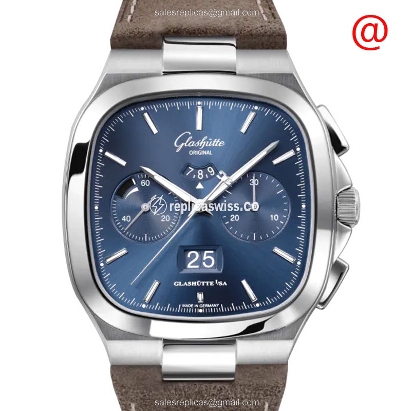 Glashutte Retro Collection Automatic Steel Blue Dial Brown Cowhide Buckle - Luxury Replica RETRO COLLECTION Watch