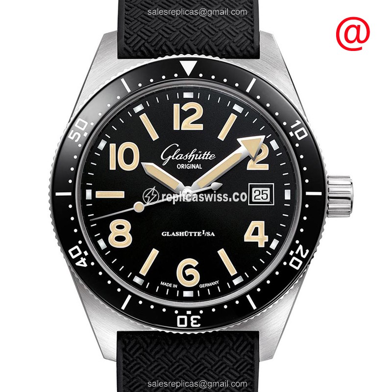 Glashutte Replica SPEZIALIST - Automatic - Stainless Steel - Black Dial - Rubber Strap - Buckle Clasp