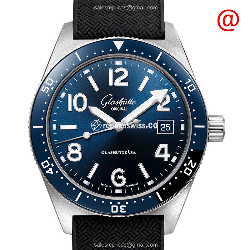 Glashutte SPEZIALIST Replica - Automatic - Steel Case - Blue Dial - Black Rubber Strap