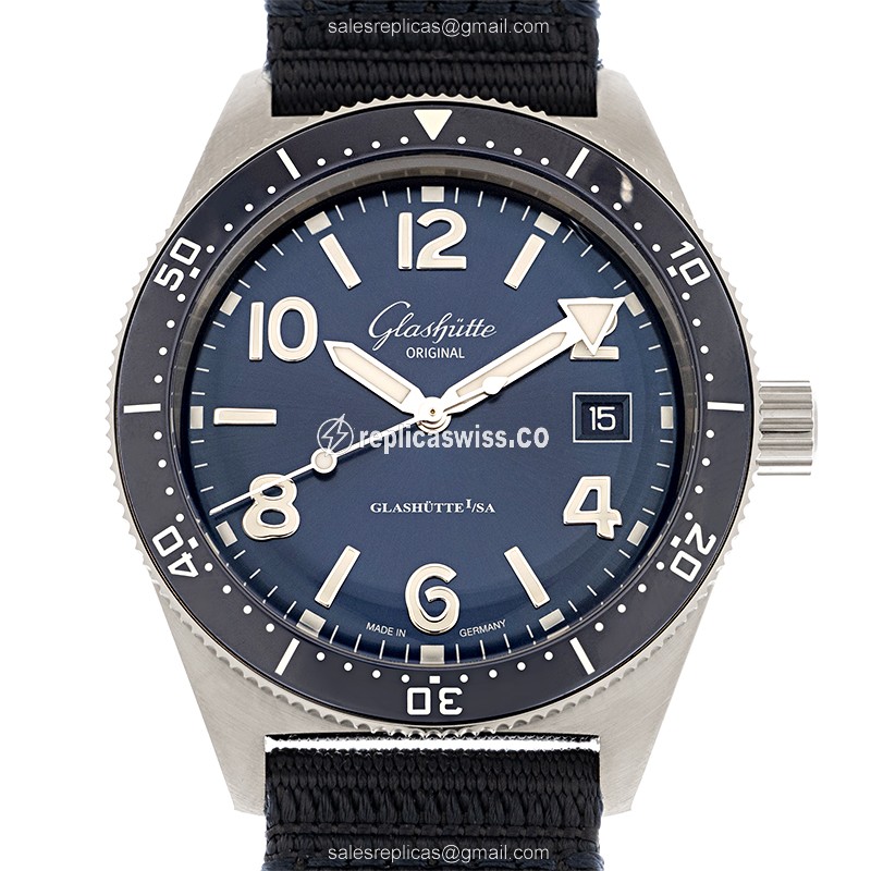 Glashutte SPEZIALIST Replica - Automatic - Steel Case - Blue Dial - Nylon Blue Strap - Luxury Replica SPEZIALIST Watch