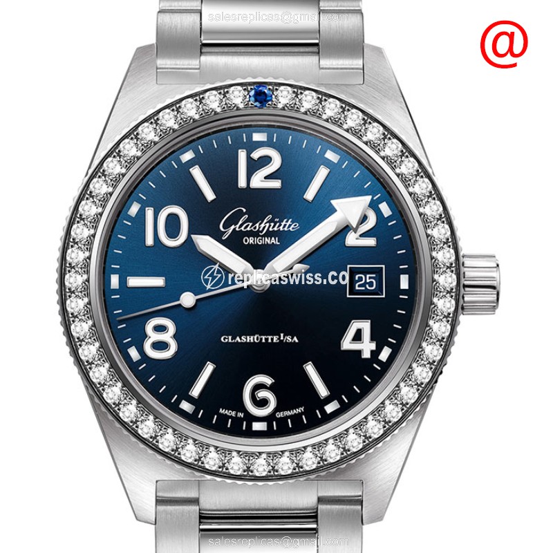 Glashutte SPEZIALIST Replica - Automatic - Stainless Steel & Diamond Blue Dial - Silver Steel Strap - Luxury Replica SPEZIALIST Watch