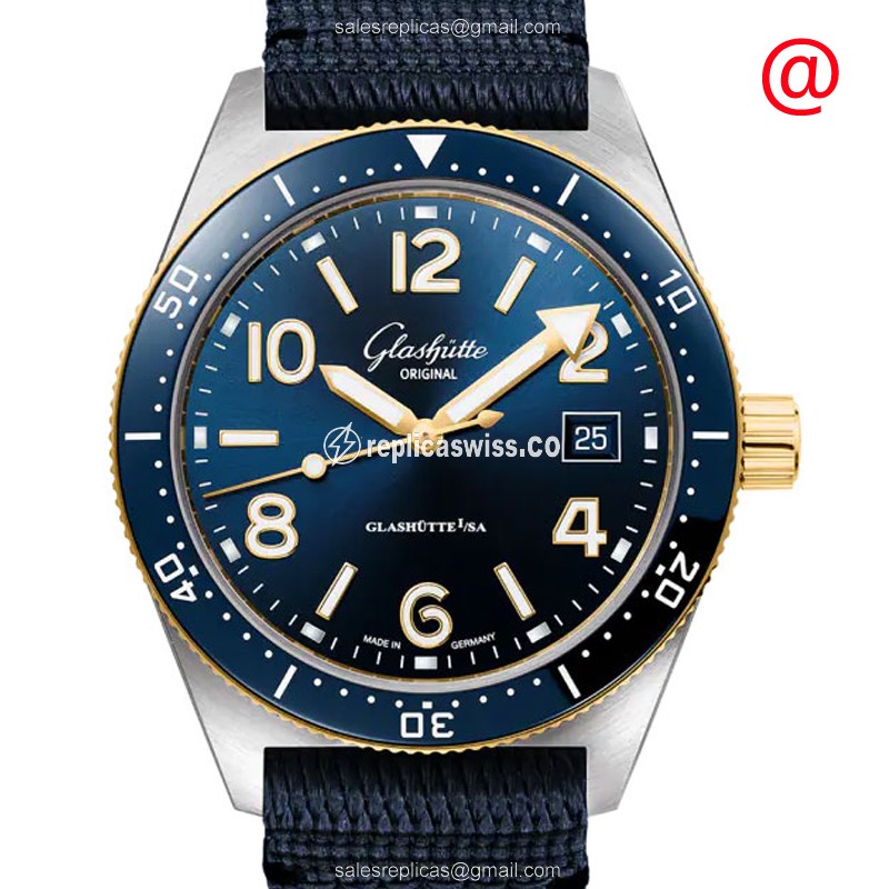 Glashutte SPEZIALIST Replica - Automatic - 18kt Gold & Steel - Blue Dial - Blue Nylon Strap - Luxury Replica SPEZIALIST Watch
