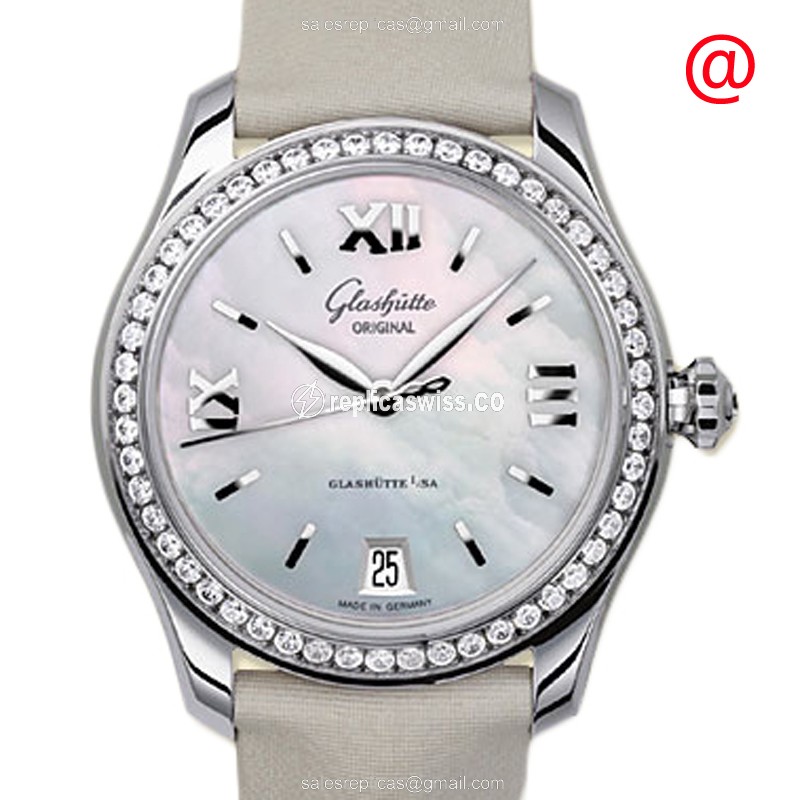 Glashutte Ladies Auto - Stainless Steel - White Dial - Leather Grey Strap