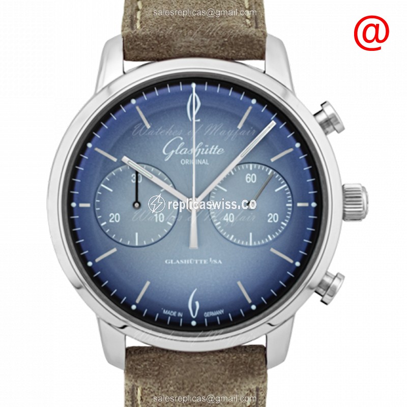 Glashutte Retro Collection - Automatic - Blue Dial - Steel Case - Grey Cowhide - Luxury Replica RETRO COLLECTION Watch