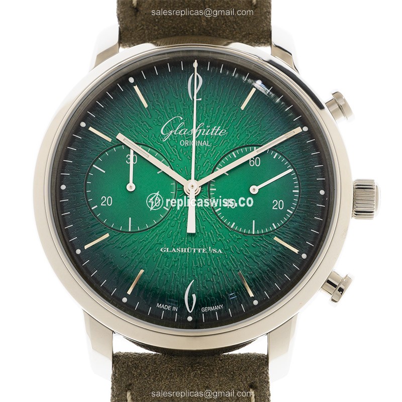 Glashutte Retro Collection - Automatic - Stainless Steel - Dark Green - Grey Cowhide - Buckle - Luxury Replica RETRO COLLECTION Watch