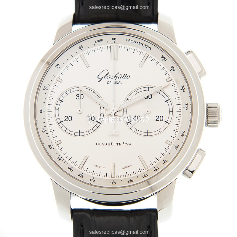 Glashutte Senator Skeletonized Automatic - Steel Case - Silver Dial - Black Alligator Strap