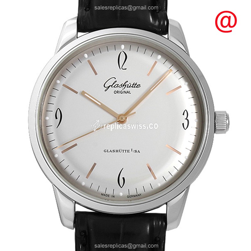 Glashutte Senator Sixties Automatic - Stainless Steel - Silver Dial - Black Alligator Strap - Buckle Clasp