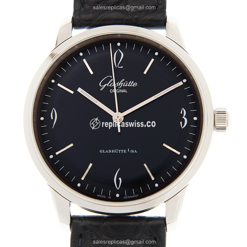 Glashutte Senator Sixties Replica - Automatic - Black Dial - Steel Case - Alligator Black Strap - Luxury Replica SENATOR SIXTIES Watch
