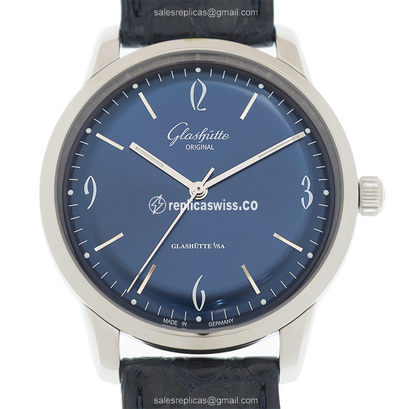 Glashutte Senator Sixties Replica - Automatic - Blue Dial - Stainless Steel Case - Blue Alligator Strap