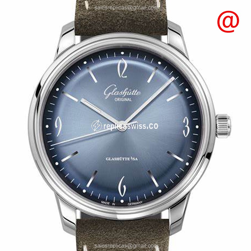 Glashutte Retro Automatic - Blue Dial - Steel Case - Grey Cowhide - Clasp - Luxury Replica RETRO COLLECTION Watch