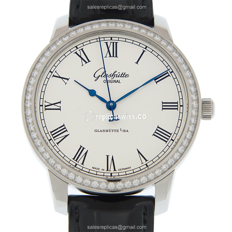 Glashutte Senator Manual Winding Skeletonized - Automatic - Steel Case - White Dial - Black Alligator Strap