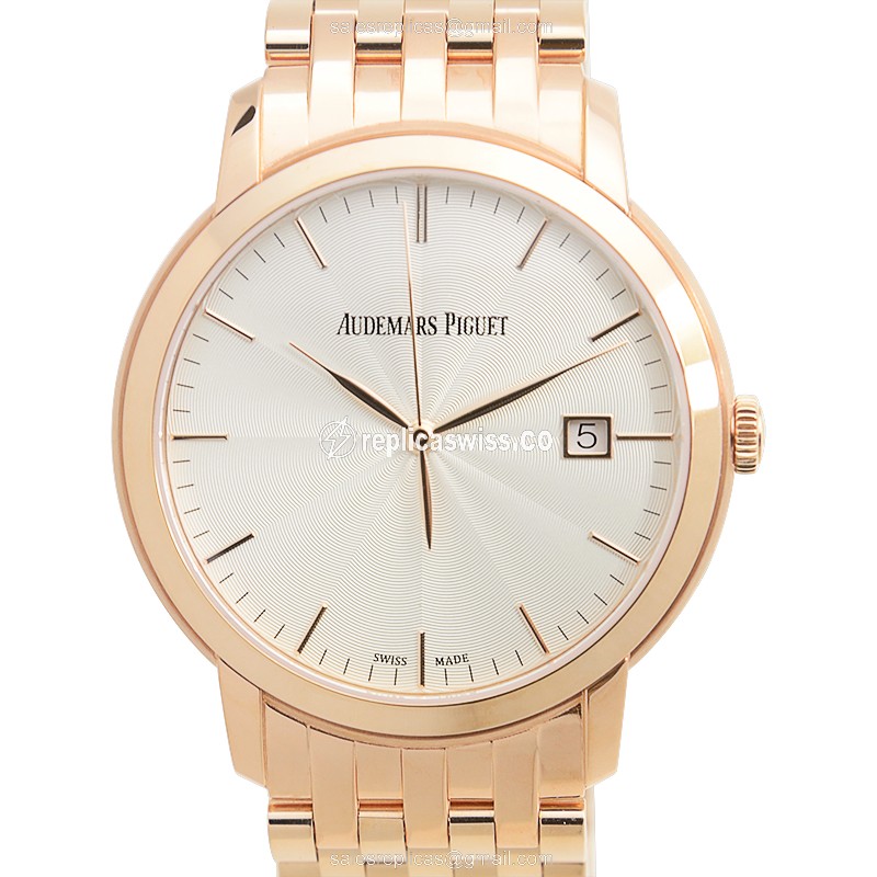 Audemars Piguet 15172OR.OO.1270OR.01 - Classic Automatic - 18kt Rose Gold - Silver Dial - Gold Strap