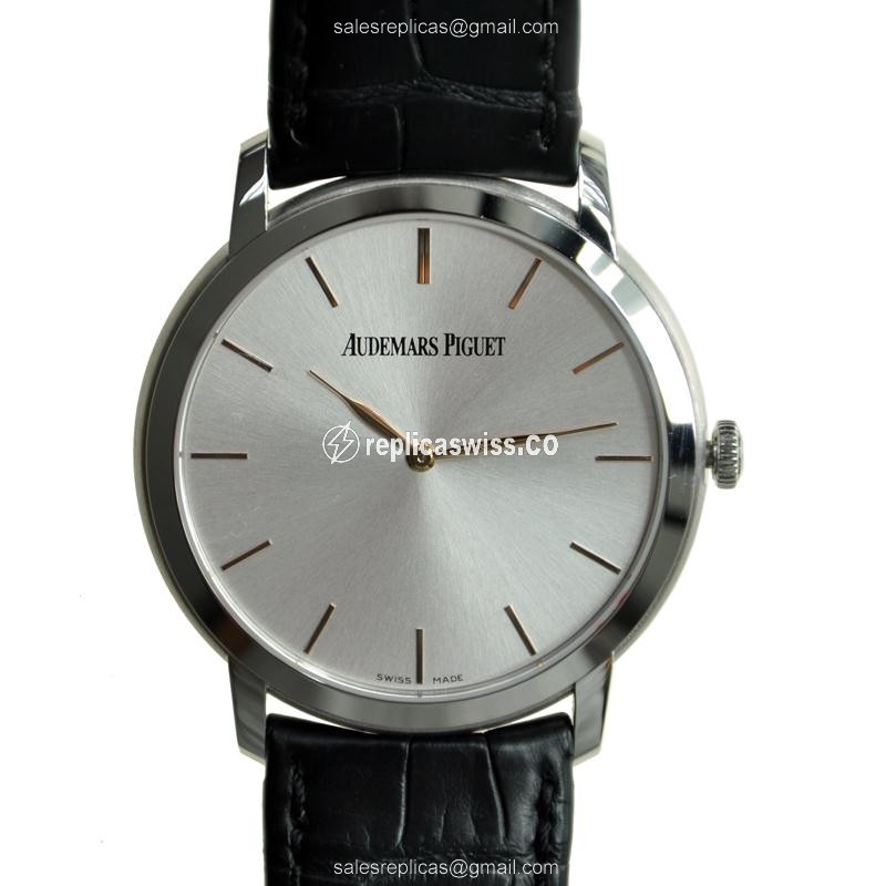 Jules Audemars 15180BC.OO.A002CR.01 - Automatic - 18kt White Gold - Silver Dial - Black Alligator Strap - Luxury Replica JULES AUDEMARS Watch