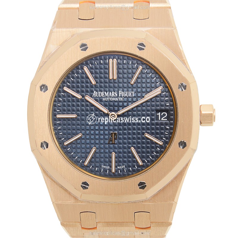 AP Royal Oak Replica - Automatic - 18kt Rose Gold - Blue Dial - Gold Strap