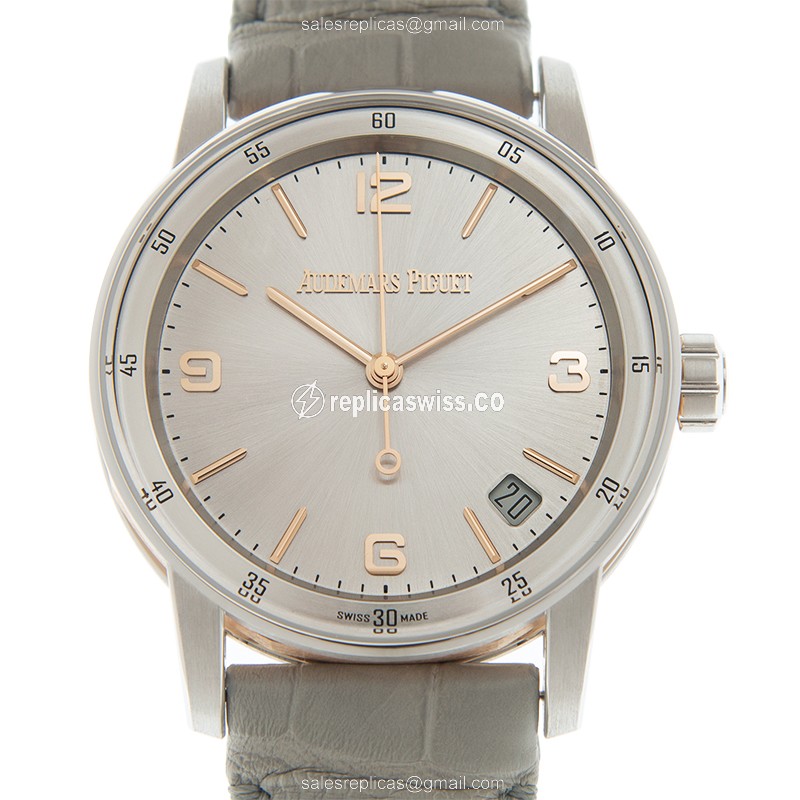 CODE 11.59 Audemars Piguet Replica - Automatic - 18kt Rose Gold - Silver Dial - Grey Alligator Strap