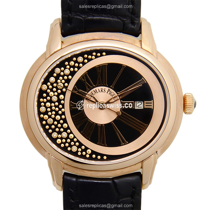 Audemars Piguet Replica - 15331OR.OO.D002CR.01 - Automatic - 18kt Rose Gold - Black Dial - Alligator Strap