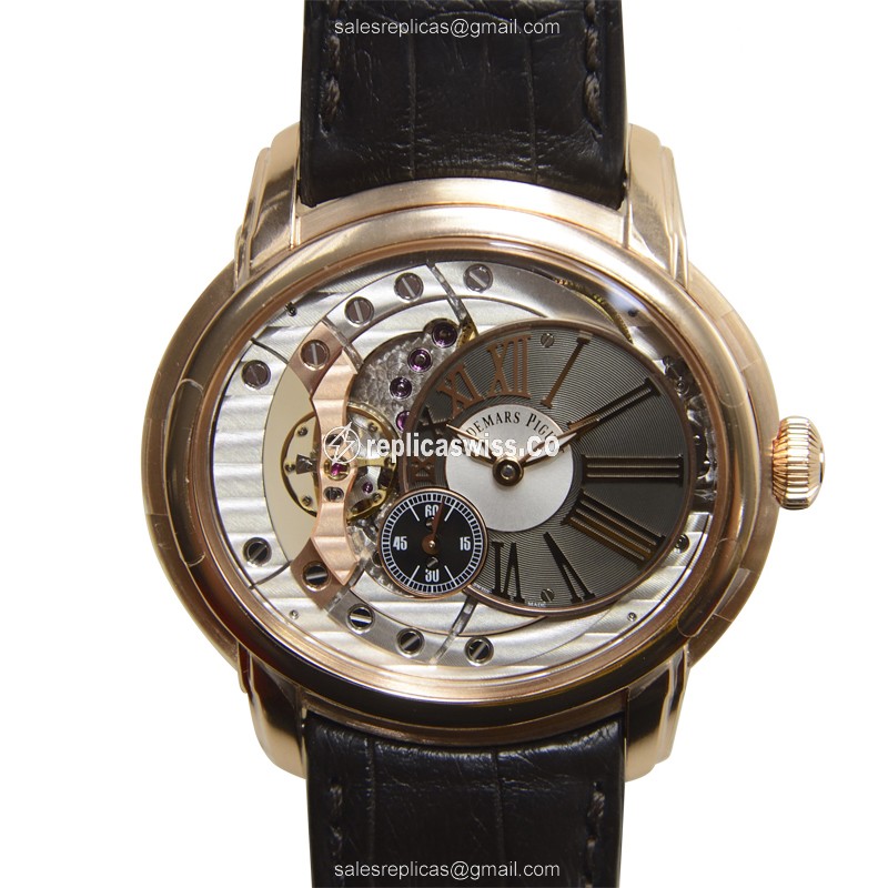 Audemars Piguet 15350OR.OO.D093CR.01 Replica - Automatic - 18kt Rose Gold - Dark Grey Dial - Brown Alligator Strap