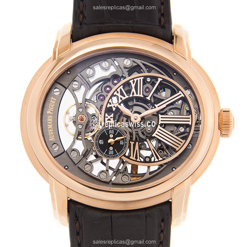 Audemars Piguet 15352OR.OO.D093CR.01 Replica - Automatic - 18kt Rose Gold - Silver Dial - Brown Alligator Strap - Luxury Replica MILLENARY Watch