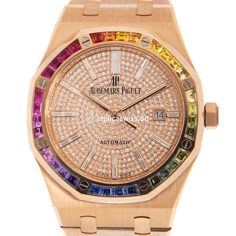Rolex Royal Oak Replica - Automatic - 18kt Rose Gold - Sapphire - Gold Dial - Gold Strap
